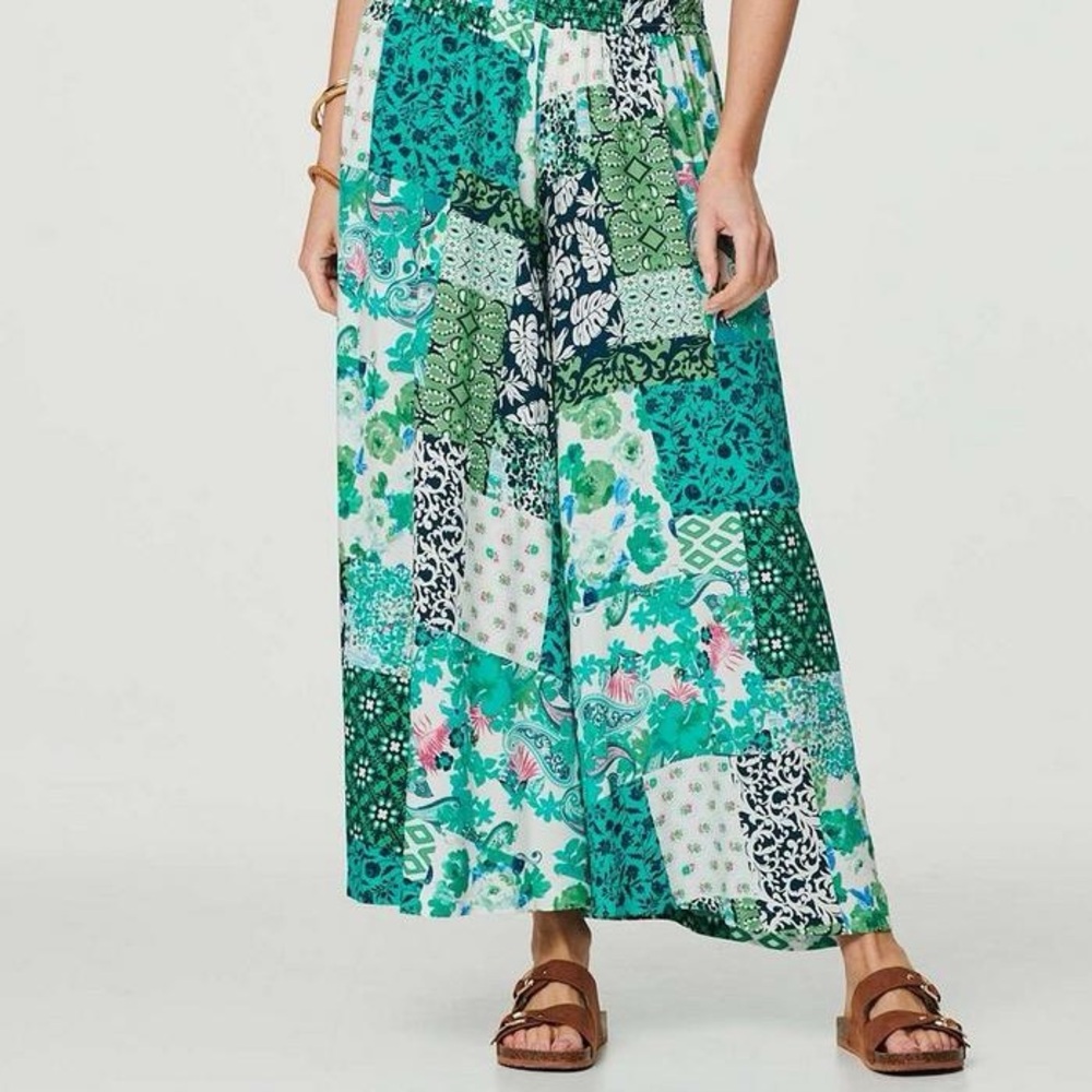 Patchwork Print High Waisted Wide Leg Pants